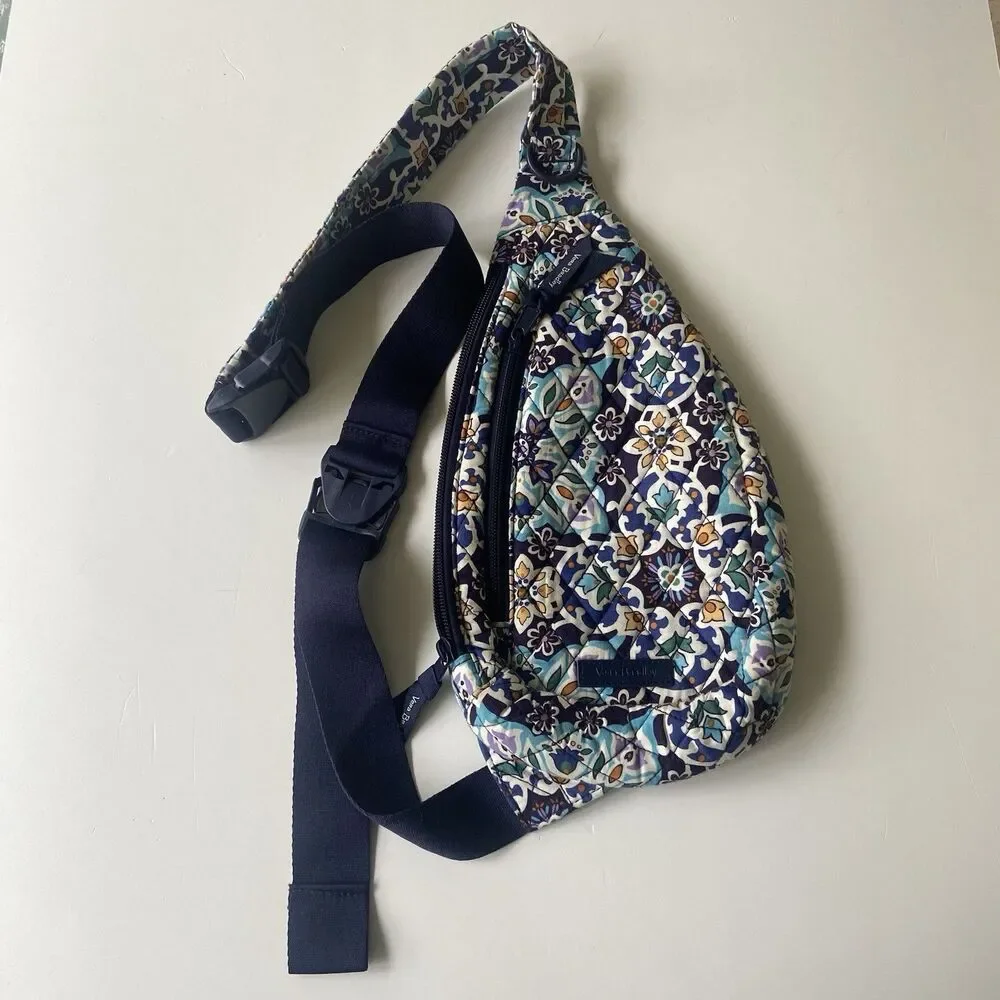 Vera Bradley Essential Sling Backpack Pouch “Lisbon Medallion Cool” Quilt Cotton
